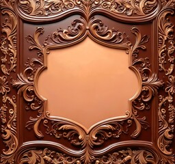 Leinwandbilder - a detailed, ornate brown wooden frame with intricate carvings and a central blank space, creating a visually striking and symmetrical composition