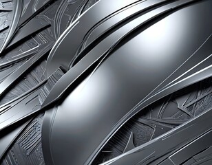 Poster - a close-up view metallic surface with a complex, abstract pattern of intersecting lines and curves The metallic surface appears to be made shiny, reflective