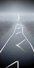 Aufkleber - A foggy road with a single white line cutting through it, leading to a distant horizon.