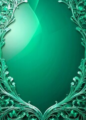 Poster - a dark green background with a decorative border of intricate, swirling patterns in a metallic green hue The border is symmetrical, with the left side mirroring the right