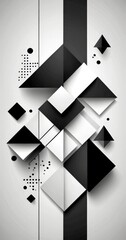 Fototapete - a striking geometric composition of black and white shapes, including triangles, rectangles, and diamonds, arranged in a vertical line against a white background