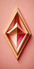 Poster - A geometric art piece composed of overlapping triangular shapes in pink and gold, set against a pink background