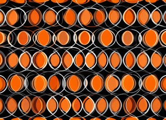 Poster - a repeating pattern of overlapping circles in shades of orange and black, creating a visually striking and abstract design.