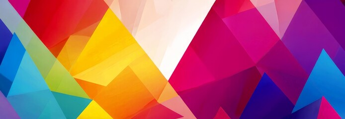Poster - a vibrant abstract composition of overlapping triangular shapes in various bright colors, including red, yellow, blue, and purple, creating a dynamic and visually striking pattern