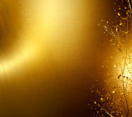 Aufkleber - a golden metallic surface with a subtle texture, adorned with a scattering of golden leaves and branches on the right side, creating a sense of depth and natural elements