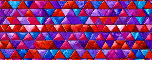 Aufkleber - A vibrant mosaic pattern composed of numerous triangular tiles in various shades of red, purple, and blue, arranged in a repeating grid-like pattern