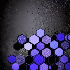 Poster - a dark background with a pattern of hexagonal shapes in various shades of purple and black, creating a visually striking and abstract composition