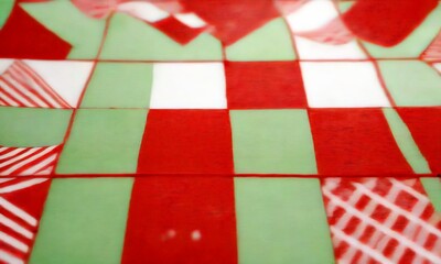 Aufkleber - A close-up view patterned surface, featuring a mix of geometric shapes in red, green, and white