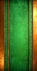 Leinwandbilder - a textured green background with a gold border and a gold floral pattern on the left side