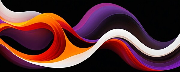 Aufkleber - a vibrant abstract composition of overlapping curved lines in various shades of orange, purple, and white, set against a black background