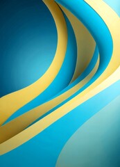 Poster - a vibrant abstract composition of overlapping curved lines in various shades of blue and yellow, creating a dynamic and visually striking pattern