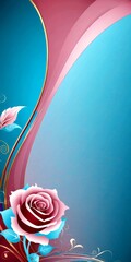 Poster - A pink rose with blue leaves is centered against a gradient background transitioning from blue to pink