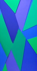 Poster - a geometric pattern composed of overlapping triangles in various shades of green, blue, and purple, creating a visually striking and abstract composition