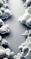Poster - a digital illustration sky filled with white, fluffy clouds The clouds are arranged in a symmetrical pattern, with some appearing to be floating and others appearing to