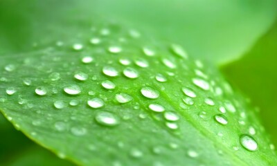 Poster - Dew-covered leaves in a close-up view