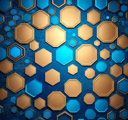 Leinwandbilder - a pattern of gold hexagonal shapes on a blue background, with some areas appearing to be glittery.