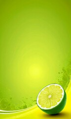 Aufkleber - A vibrant lime slice rests on a yellow background, surrounded by a swirling pattern of green and yellow hues