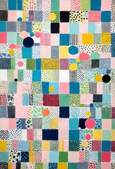 Fototapete - a vibrant collage featuring a variety of geometric shapes and patterns in a range of colors, including polka dots, stripes, and solid hues