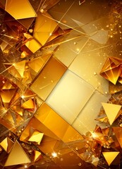 Fototapete - a vibrant and abstract composition of golden geometric shapes, including triangles, rectangles, and diamonds, set against a dark background with scattered glittering particles
