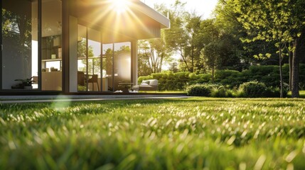 Poster - A house with a large yard and a patio