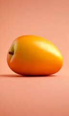 Aufkleber - A single, shiny, yellow mango rests on a peach-colored background, its vibrant color contrasting with the soft pink hue