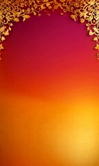 Fototapete - a gradient background transitioning from a deep red at the top to a warm orange at the bottom, with a decorative border of gold flowers on the left side.
