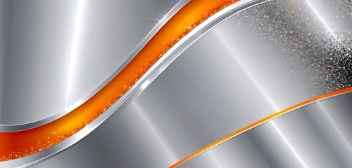 Aufkleber - a metallic surface with a wave-like pattern in shades of gray and orange, adorned with small specks of silver glitter