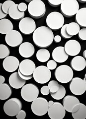 Poster - A collection of white, circular shapes arranged in a grid-like pattern against a black background
