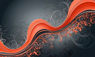 Aufkleber - a striking abstract design with a gradient of orange and black, featuring curved lines and swirls against a dark background.