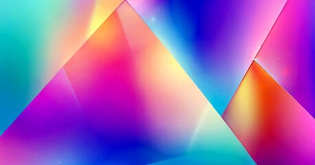 Poster - a vibrant abstract composition of overlapping triangular shapes in various shades of pink, blue, and yellow, creating a dynamic and visually striking pattern