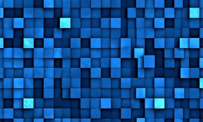Fototapete - a dark blue background composed of numerous square tiles, each varying in size and color, creating a visually striking and abstract pattern
