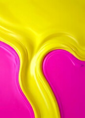 a vibrant abstract composition of two curved lines, one in a bright yellow hue and the other in a deep pink color, creating a dynamic and visually striking effect