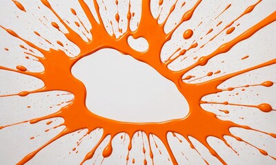 Poster - a large, abstract splash of orange paint against a white background The paint appears to be dripping and spreading outwards, creating a dynamic and energetic visual effect