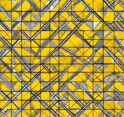 Leinwandbilder - a repeating pattern of intersecting diagonal lines and squares in a vibrant yellow and black color scheme, creating a visually striking and abstract design
