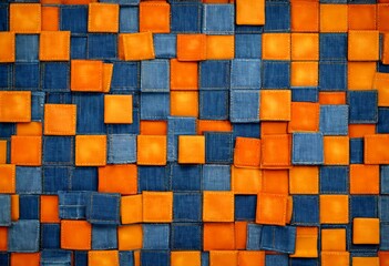 Aufkleber - A collage of square tiles in shades of orange and blue, arranged in a grid-like pattern