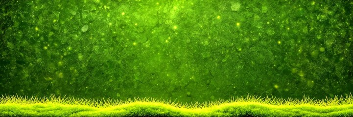Aufkleber - A lush, verdant landscape with a grassy foreground and a dark, textured background featuring a scattering of small, glowing particles