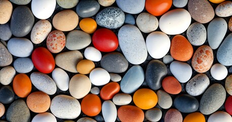 Aufkleber - A close-up collection of various colored pebbles and stones arranged in a visually appealing pattern
