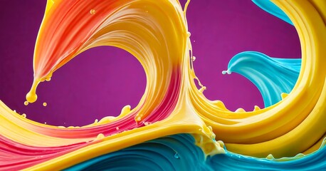Poster - a vibrant splash of yellow and blue paint, with droplets scattered throughout, creating a dynamic and abstract composition