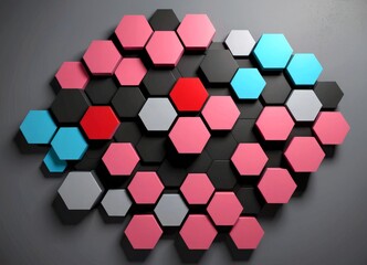 Fototapete - A geometric pattern composed of various colored hexagons arranged in a visually striking manner against a dark background