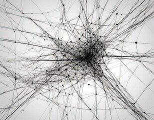 Leinwandbilder - a complex network of interconnected lines and dots, resembling a dense web or a tangled web of strings, against a gray background