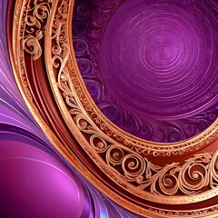Leinwandbilder - a vibrant abstract composition with a purple and gold color scheme, featuring a central circular design with a spiral pattern and a curved border.
