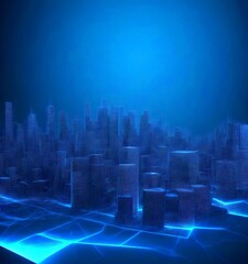 Fototapete - A futuristic cityscape with tall buildings and a network of glowing lines, set against a dark blue background