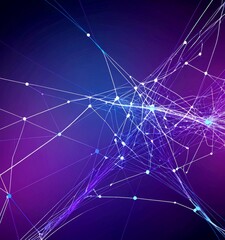 Poster - a complex network of interconnected lines and dots, creating a visually striking abstract pattern against a gradient background transitioning from purple
