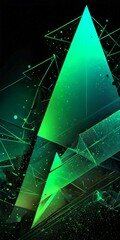 Fototapete - a digital art piece with a triangular structure composed of green and black lines and dots, creating a sense of depth and dimensionality