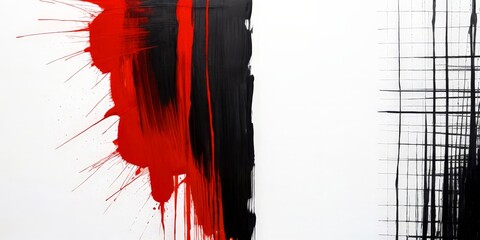Poster - Abstract painting with bold red and black strokes, creating a dynamic and expressive composition