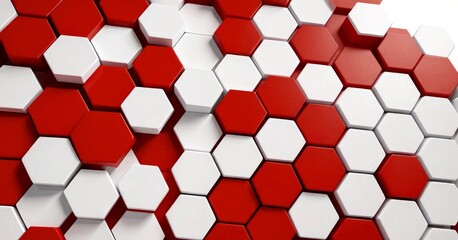 Leinwandbilder - A repeating pattern of red and white hexagonal shapes, arranged in a grid-like fashion, creates a visually striking and geometric composition