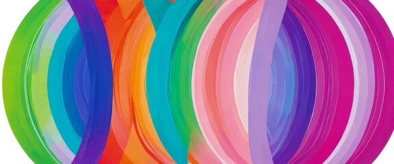 Poster - a vibrant abstract composition of overlapping concentric circles in various colors, including green, orange, blue, pink, purple, and magenta, creating a dynamic and