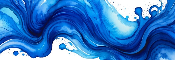 Poster - an abstract painting featuring a swirling pattern of blue and white hues, with splashes of color and texture throughout