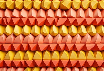 Leinwandbilder - A repeating pattern of overlapping triangular shapes in various shades of orange and yellow, creating a visually striking and geometric design