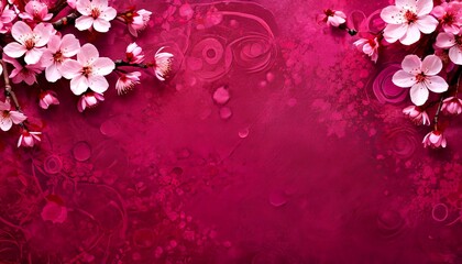 Aufkleber - A vibrant pink background adorned with delicate pink cherry blossoms, creating a serene and romantic atmosphere.